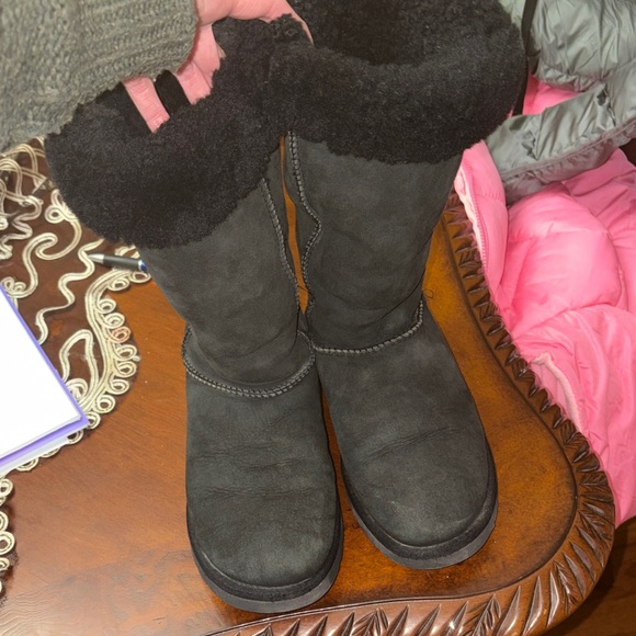 UGG Shoes - UGG Black Suede Boots with Shearling Trim